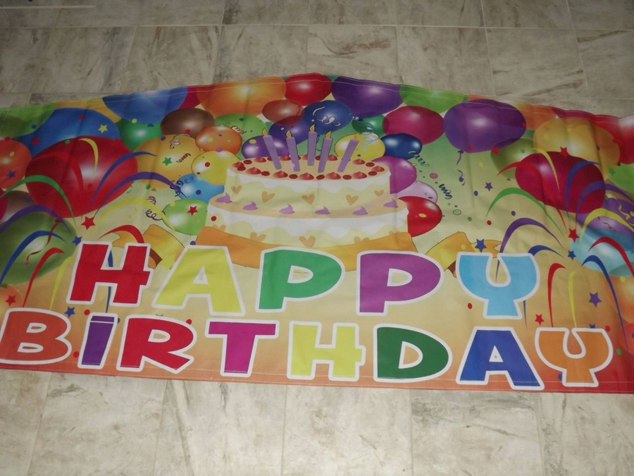 Yellow Happy Birthday bounce house theme banner